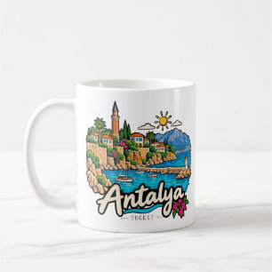 Handgezeichnete Antalya Türkei Reise Kunst Landmar Kaffeetasse