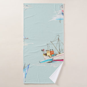 handgezeichnete Aquarellbilder für Segelboote Badehandtuch