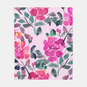 Handgezeichnete Aquarellfarben opulente Rose. Naht Fleecedecke