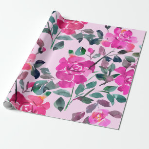 Handgezeichnete Aquarellfarben opulente Rose. Naht Geschenkpapier