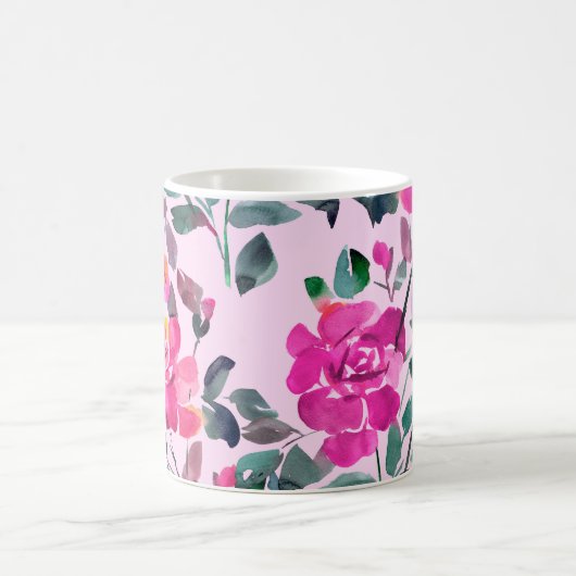 Handgezeichnete Aquarellfarben opulente Rose. Naht Kaffeetasse (Mittel)