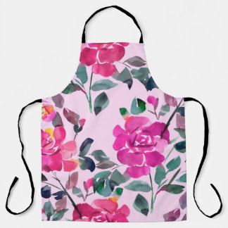 Handgezeichnete Aquarellfarben opulente Rose. Naht Schürze