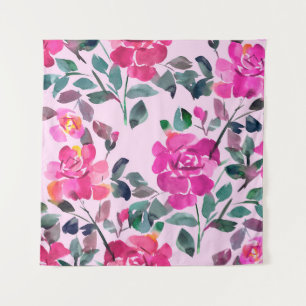 Handgezeichnete Aquarellfarben opulente Rose. Naht Wandteppich