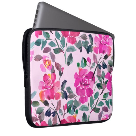Handgezeichnete Aquarellfarben-Rose. Naht Laptopschutzhülle (Vorne Rechts)