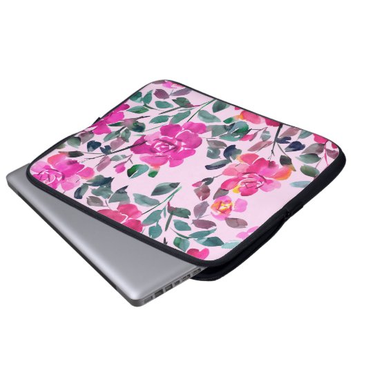 Handgezeichnete Aquarellfarben-Rose. Naht Laptopschutzhülle (Vorne Knopf)