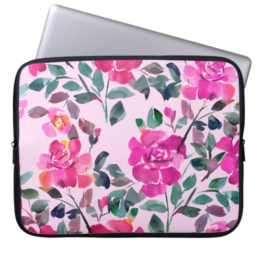 Handgezeichnete Aquarellfarben-Rose. Naht Laptopschutzhülle (Vorderseite)