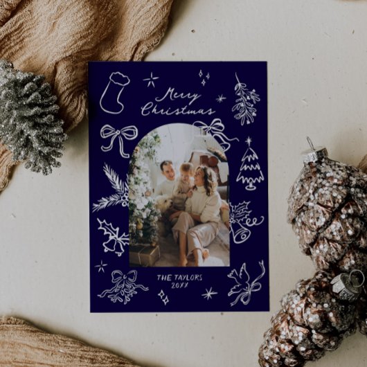 Handgezeichnete Arch Foto Weihnachtskarte Feiertagskarte