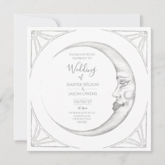 Handgezeichnete Art Deco Mond Hochzeitseinladung Einladung
