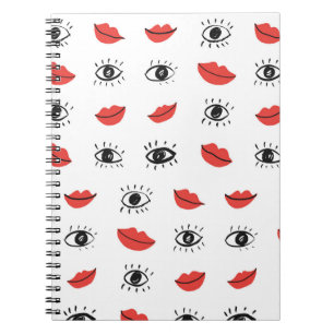 Handgezeichnete Augen, Lippen, trendy Muster. Notizblock