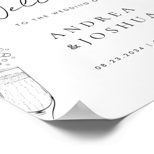 Handgezeichnete Austern Champagner-Script Begrüßun Poster (Ecke)