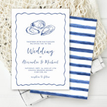 Handgezeichnete Austern Küsten Navy Blau Hochzeit