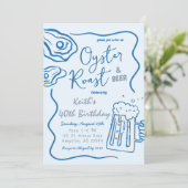 Handgezeichnete Austernröte und Bier Erwachsene Ge Einladung (Stehend Vorderseite)