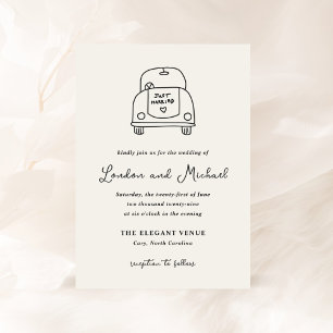 Handgezeichnete Autodoodle Moderne Hochzeit Einladung