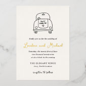 Handgezeichnete Autodoodle Moderne Hochzeit Folieneinladung (Vorderseite)