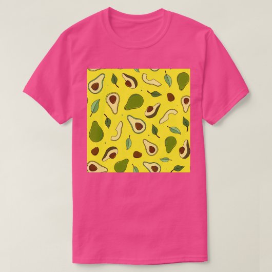 Handgezeichnete Avocados und Blätter auf gelb T-Shirt (Design vorne)