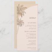 Handgezeichnete Beige Palm Tree Boho Beach Wedding Menükarte (Vorne/Hinten)