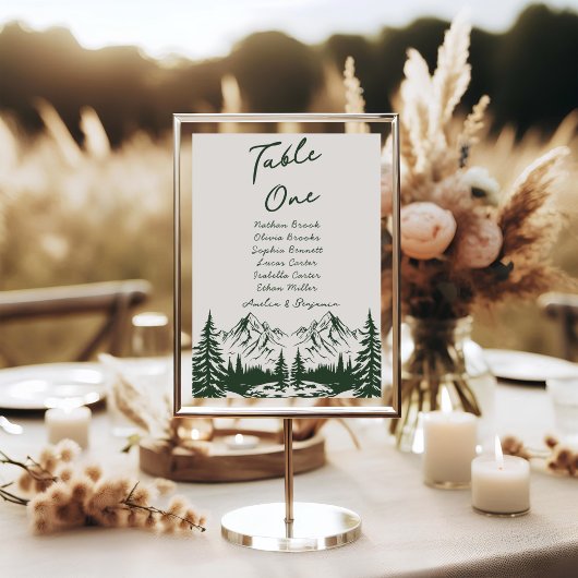 Handgezeichnete Berg-Sommer-Hochzeit Tischnummer