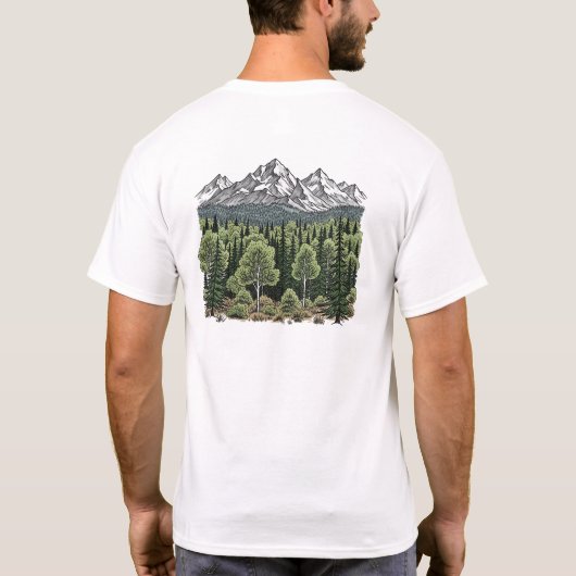 Handgezeichnete Berglandschaft Rustikale Natur & F T-Shirt (Rückseite)