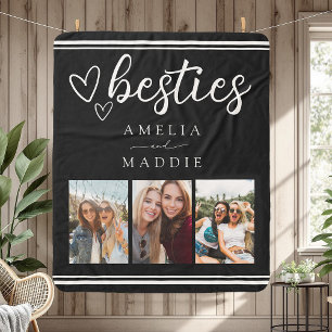 Handgezeichnete Besties Foto Collage Schwarz-Weiß Sherpadecke