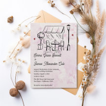 Handgezeichnete Bistro-Café-Innenhof-Hochzeit