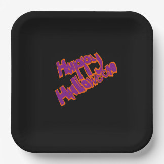 Handgezeichnete Blasenbeschriftung Frohes Hallowee Pappteller