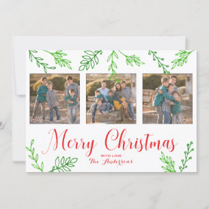 Handgezeichnete Blätter Weihnachtsfotokarte Feiertagskarte