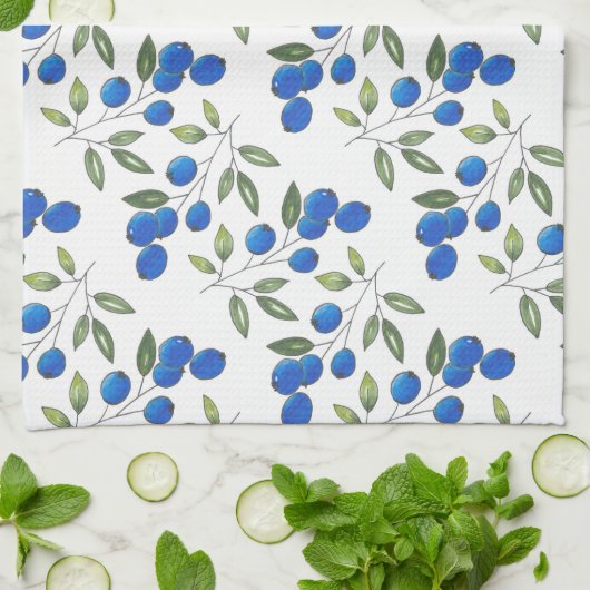 Handgezeichnete Blaubeeren-Muster Geschirrtuch (Gefaltet)