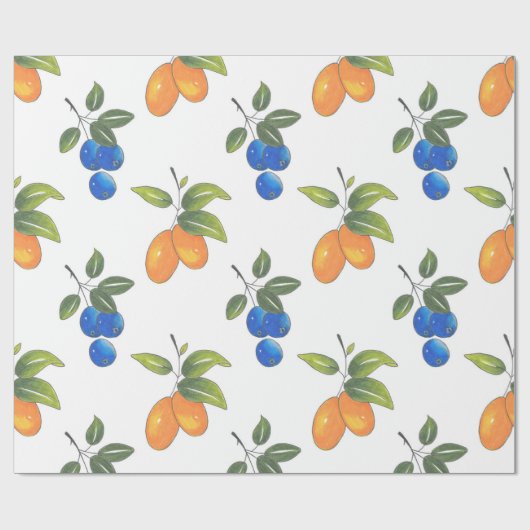 Handgezeichnete Blaubeeren und Kumquats Muster Geschenkpapier (Flach)