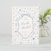 Handgezeichnete blaue Blumen Winterhochzeit Save The Date (Stehend Vorderseite)