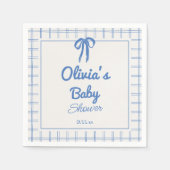 Handgezeichnete blaue Gingham-Schleife Baby-Junge- Serviette (Vorderseite)