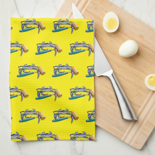 Handgezeichnete blaue Krabbe mit Hammer Mallet Cra Geschirrtuch (Viertel Falte)