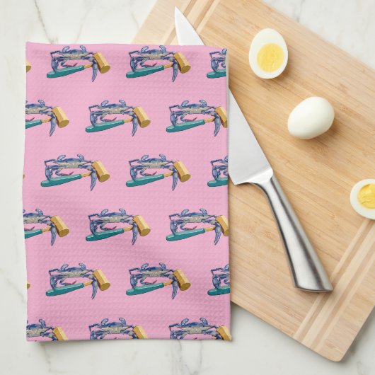 Handgezeichnete blaue Krabbe mit Hammer Mallet Cra Geschirrtuch (Viertel Falte)