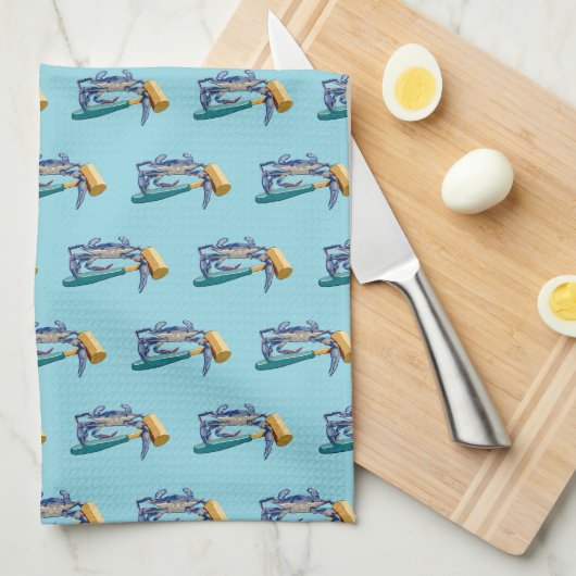 Handgezeichnete blaue Krabbe mit Hammer Mallet Cra Geschirrtuch (Viertel Falte)