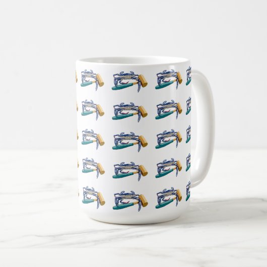 Handgezeichnete blaue Krabbe mit Hammer Mallet Cra Kaffeetasse (VorderseiteRechts)