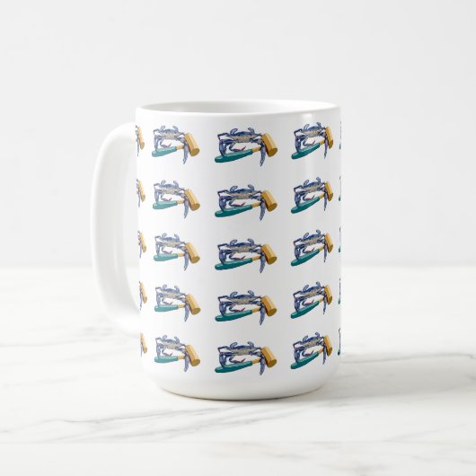 Handgezeichnete blaue Krabbe mit Hammer Mallet Cra Kaffeetasse (Vorderseite Links)