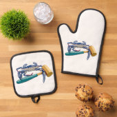 Handgezeichnete blaue Krabbe mit Hammer Mallet Cra Ofenhandschuh & Topflappen-Set (Oben Unten)