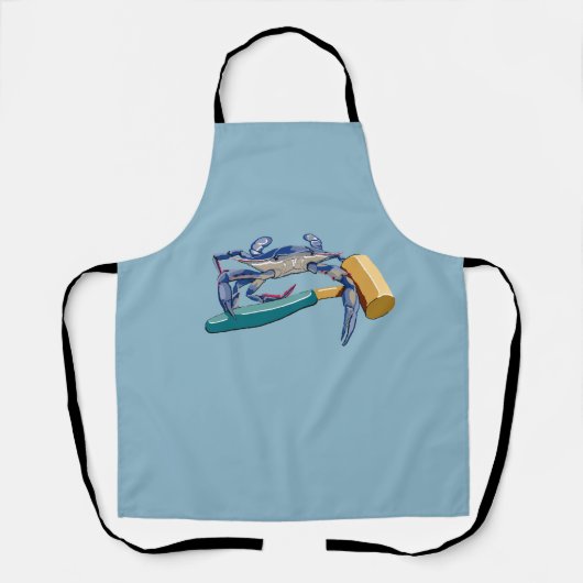 Handgezeichnete blaue Krabbe mit Hammer Mallet Cra Schürze (Vorderseite)