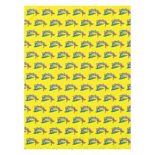 Handgezeichnete blaue Krabbe mit Hammer Mallet Cra Tischdecke (Vorderseite)