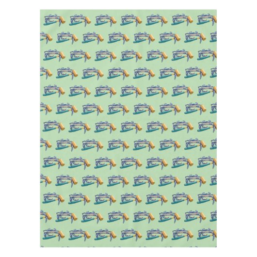 Handgezeichnete blaue Krabbe mit Hammer Mallet Cra Tischdecke (Vorderseite)