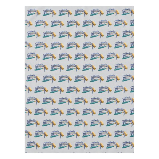 Handgezeichnete blaue Krabbe mit Hammer Mallet Cra Tischdecke (Vorderseite)