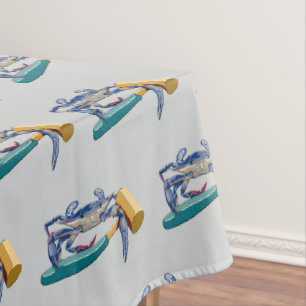 Handgezeichnete blaue Krabbe mit Hammer Mallet Cra Tischdecke