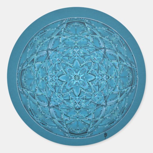 Handgezeichnete blaue Mandala Runder Aufkleber (Vorderseite)