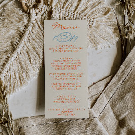 Handgezeichnete blaue orange whimsical Hochzeit Menükarte