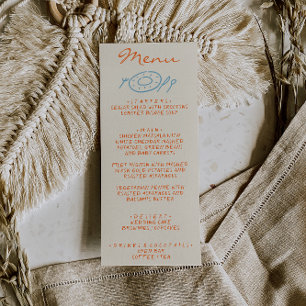 Handgezeichnete blaue orange whimsical Hochzeit Menükarte
