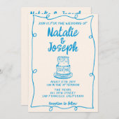 Handgezeichnete blaue Quarzkuchen-Minimal-Rahmen H Einladung (Vorne/Hinten)