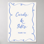 Handgezeichnete blaue Rahmenkarten und Geschenke Poster (Vorne)