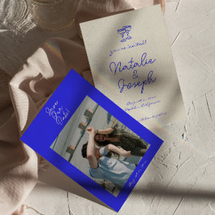 Handgezeichnete Blaue Retro-Einzigartige Foto-Hoch Save The Date
