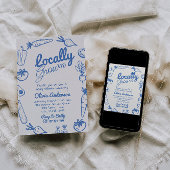 Handgezeichnete blaue, vor Ort gezüchtete Baby-Dus Einladung