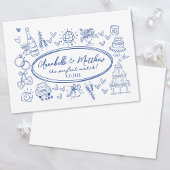 Handgezeichnete blaue Whimsical-Hochzeit Einladung