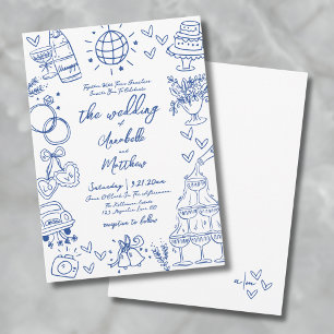 Handgezeichnete blaue wunderliche Hochzeit Einladung